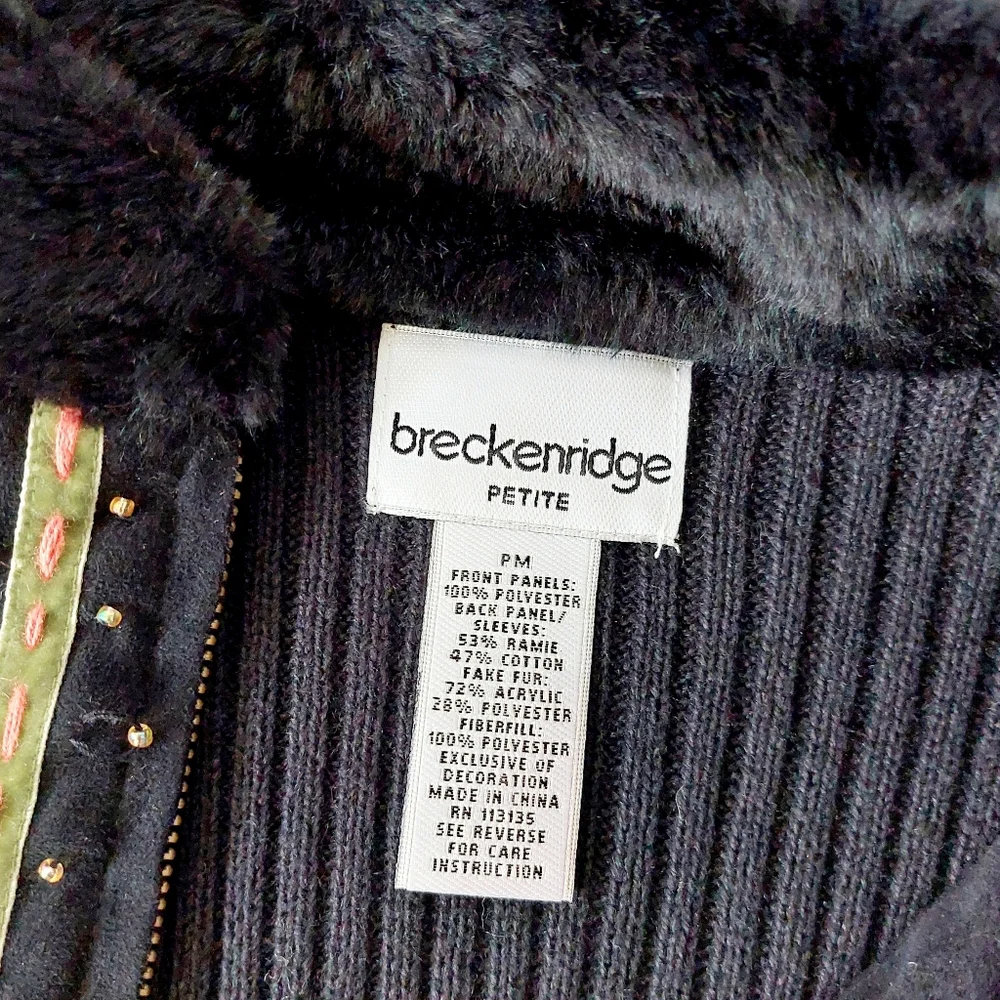 Autumn Vine Leaf Faux Suede Sweater Zip Jacket Petite Medium Breckenridge‎